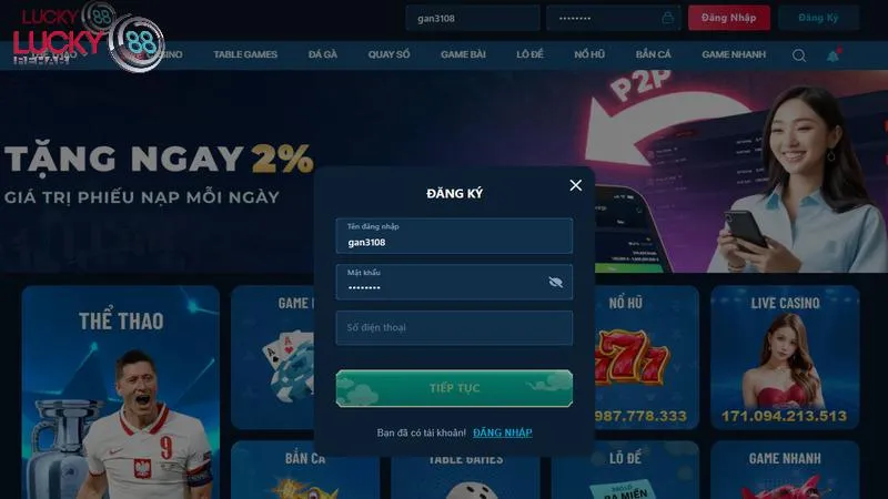 Người chơi phải điền thông tin chính xác 100% khi đăng ký Lucky88