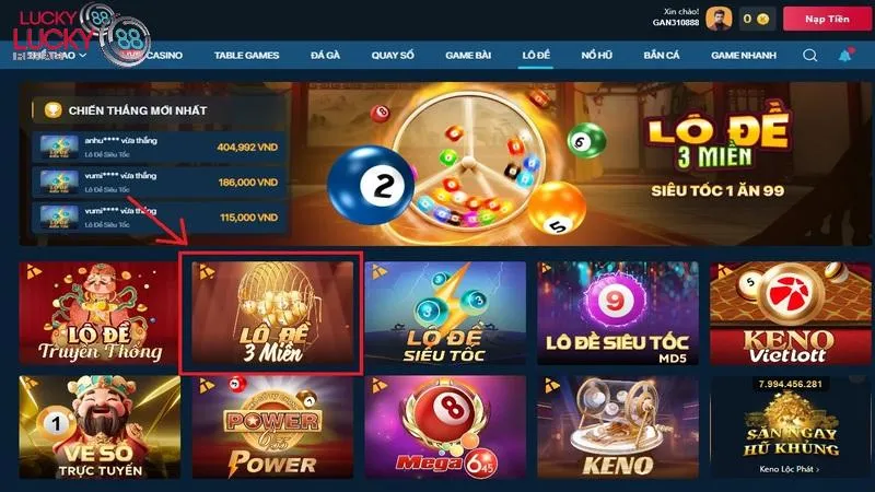 Vị trí sảnh chơi Lô 3 miền Lucky88 cho bạn cần tìm